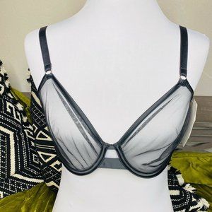 Simone Perele Implicite Bra 32D Black Mesh Sheer Unpadded See Through Underwire